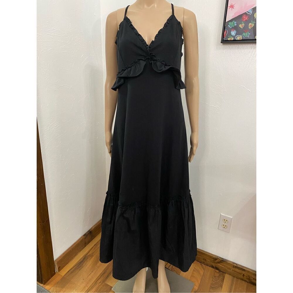 Top Shop Ruffle Strappy Cotton Midi Dress Womens Size 12